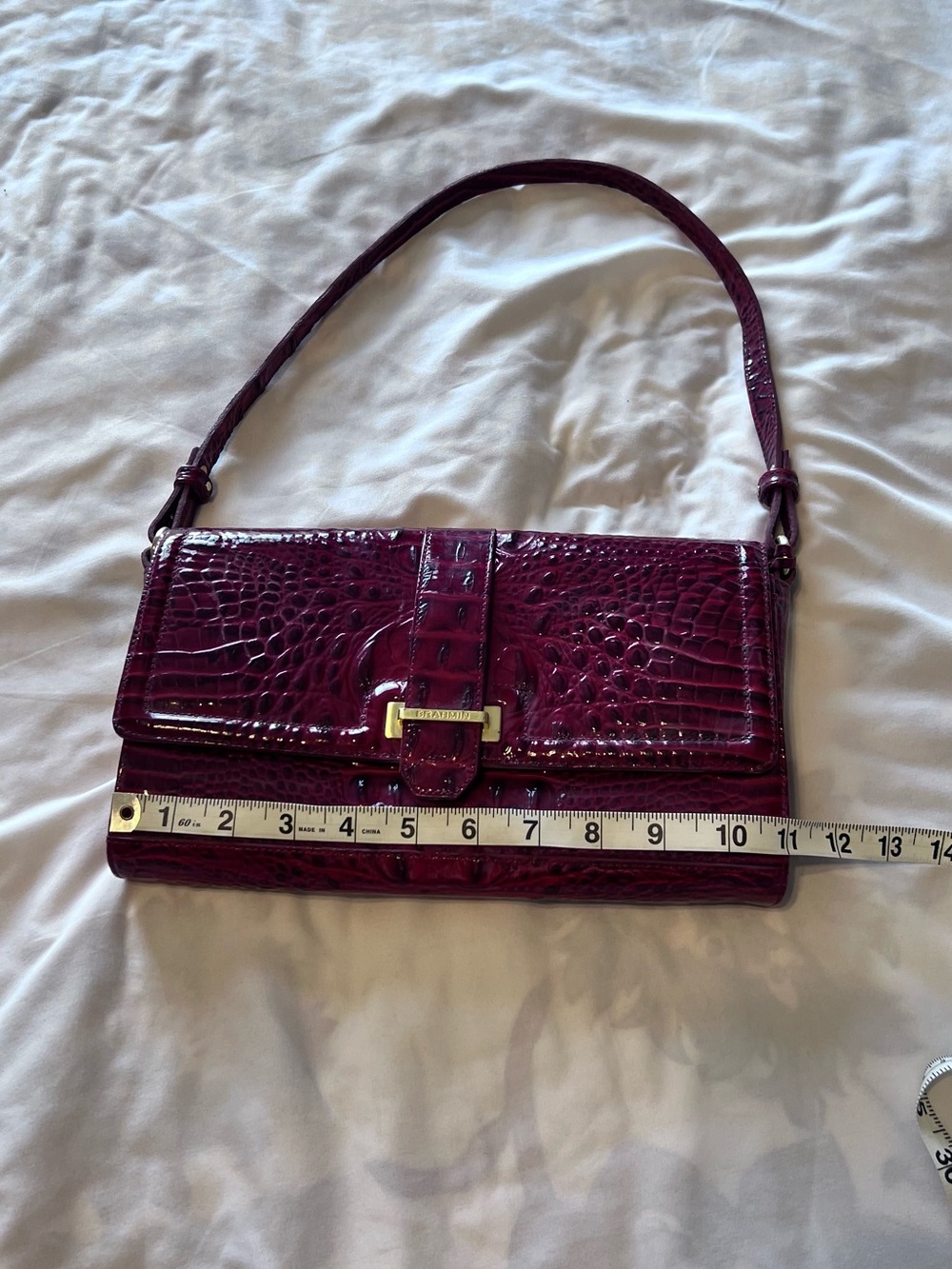 Brahmin Patent Croc-Embossed Shoulder Bag in Wine Red - Picture 5 of 7